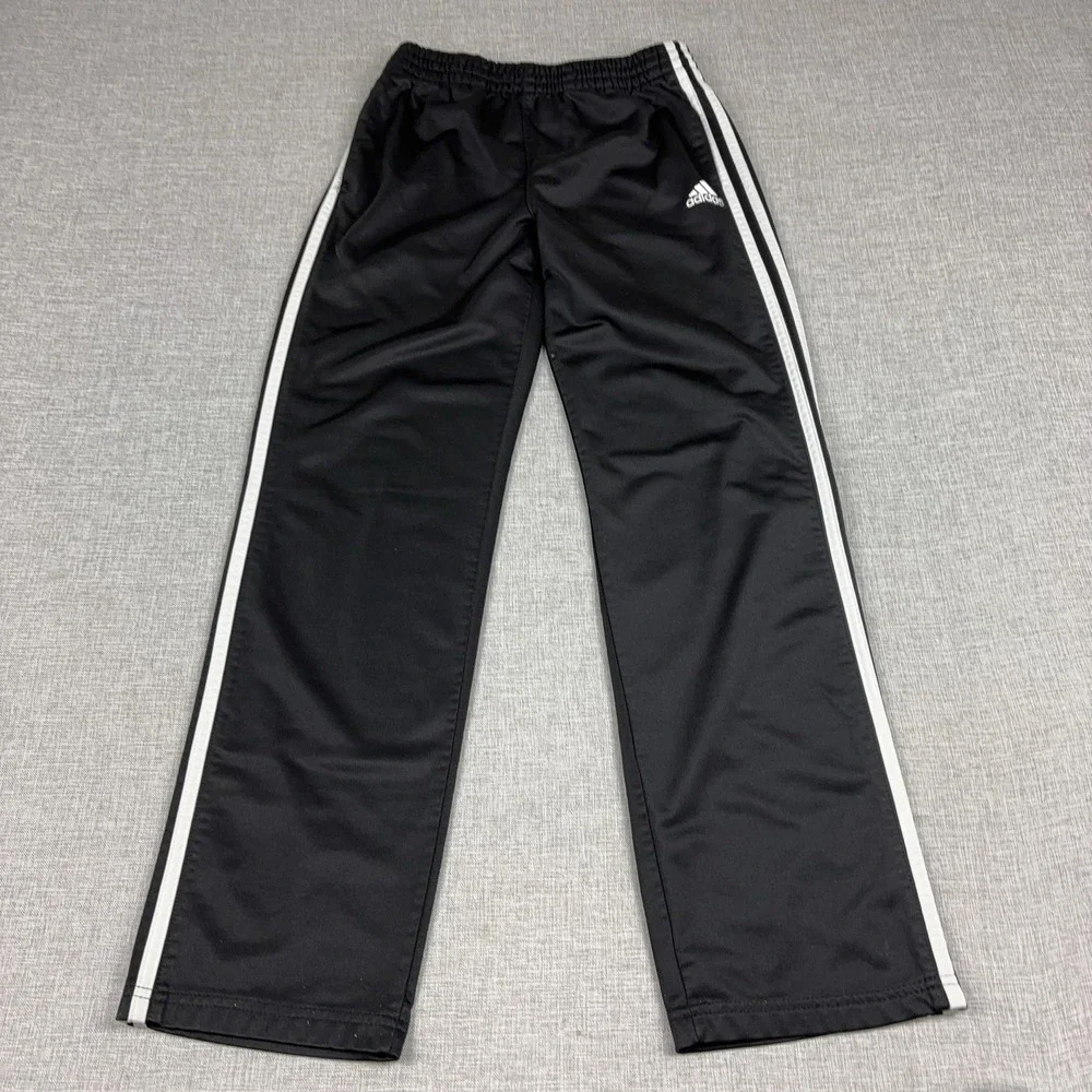 Adidas Pants Youth Large Black 3 Stripe Track Ankle Athletic Knit Polyester
